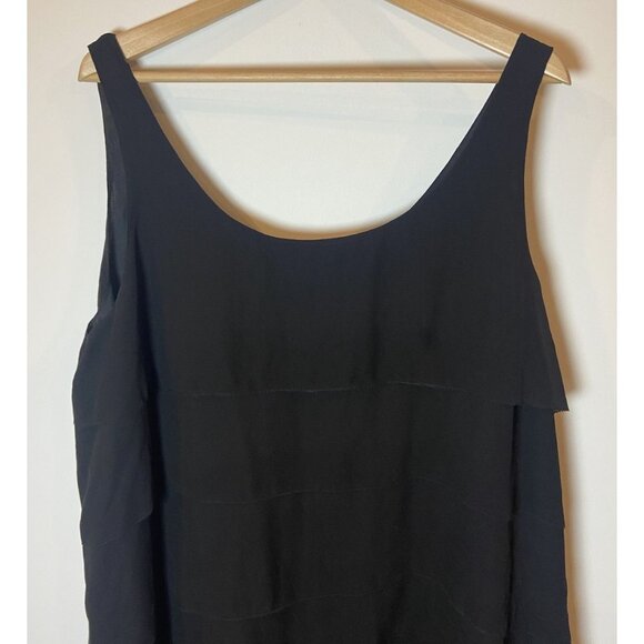 NWT Eileen Fisher Sheer Silk Crepe Georgette Sheath Dress Layered Black XL New - Picture 2 of 6